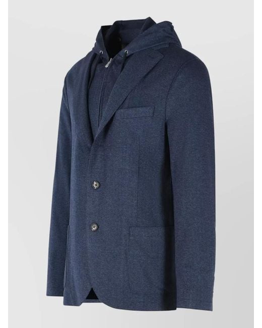 Eleventy Blue Polyester Blend Blazer Hood Herringbone Tailoring for men