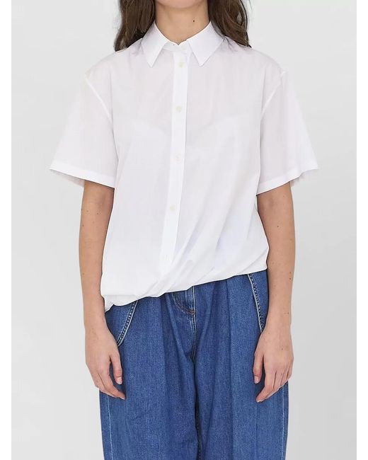Loewe Blue Draped Cotton Shirt Asymmetrical Hem Design