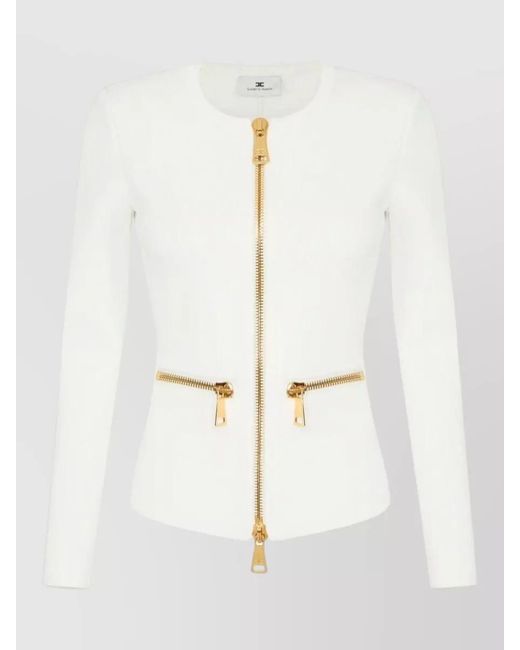 Elisabetta Franchi White Crew Neck Slim Knit Zip Dress