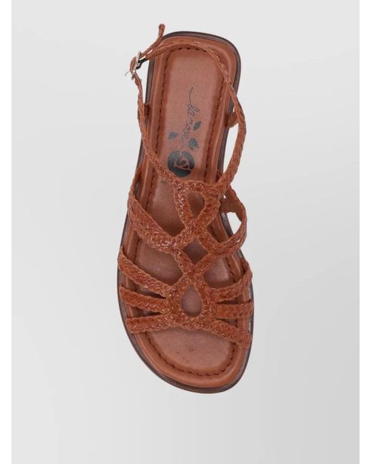 LA ROSE Brown Flat Sandals Braided Straps Open Toe
