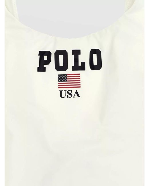 Polo Ralph Lauren White One Piece Swimsuit Scoop Neck High Cut