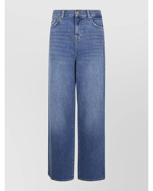 7 For All Mankind Blue Denim Wide-Leg Trousers