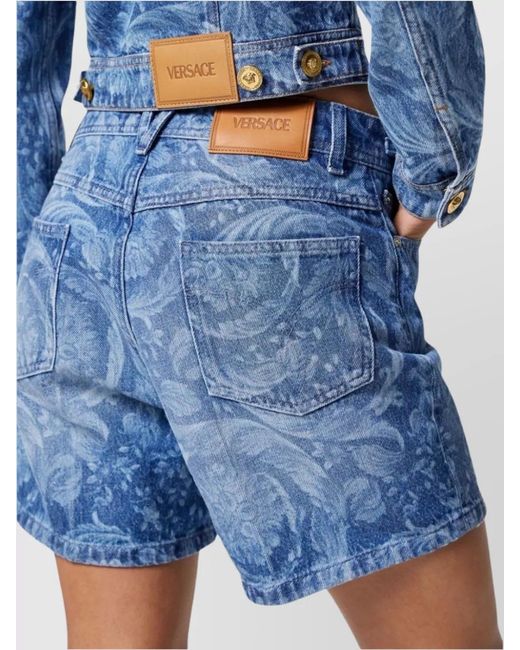 Versace Blue Denim Printed Thigh-Length Shorts