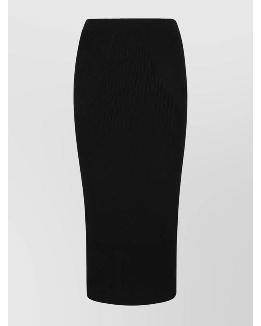 McQueen Black Ribbed Slim-Fit Wool-Blend Midi Pencil Skirt
