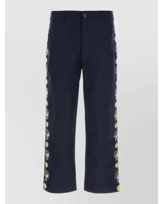 BAZISZT Blue Cotton Straight-Leg Trousers for men