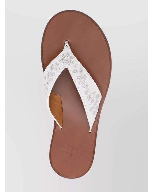 Chloé White Leather Floral-Embroidered Thong Sandals