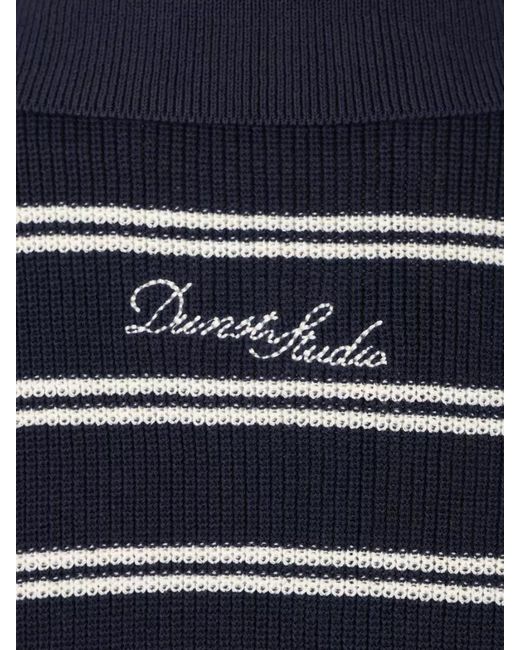 DUNST Blue Cotton Blend Polo Shirt Striped Design