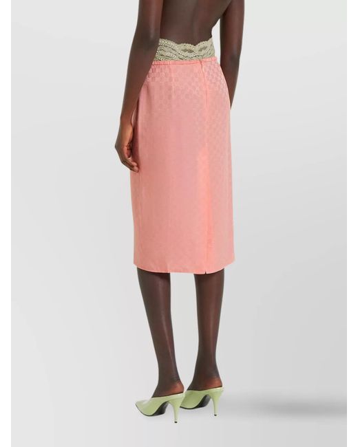 Gucci Pink Silk Gg Jacquard Straight Skirt