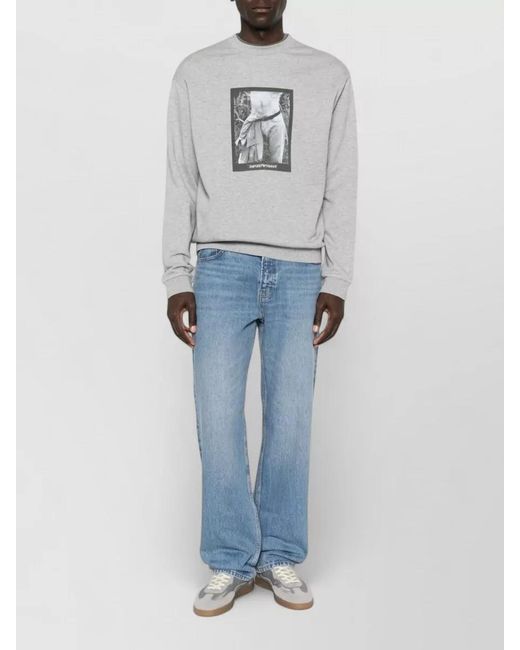 Emporio Armani Gray Cotton Sweatshirt Crew Neck Graphic Print for men