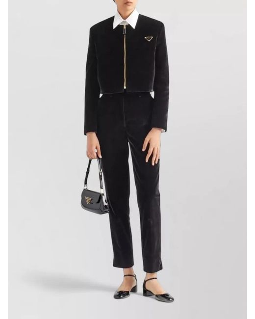 Prada Black Cropped Jacket And Tailored Velvet Trousers