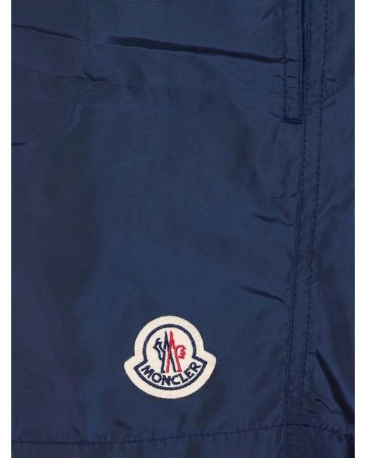 Moncler Blue Logo Swim Shorts Drawstring Waistband Pockets for men