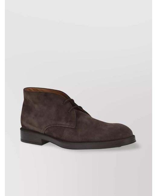Tod's Brown Lace-Up Suede Boots Rubber Sole for men