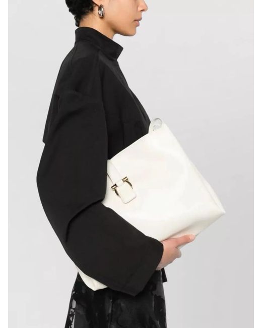 Ferragamo White Medium Shoulder Bag Buckle Detail Handle