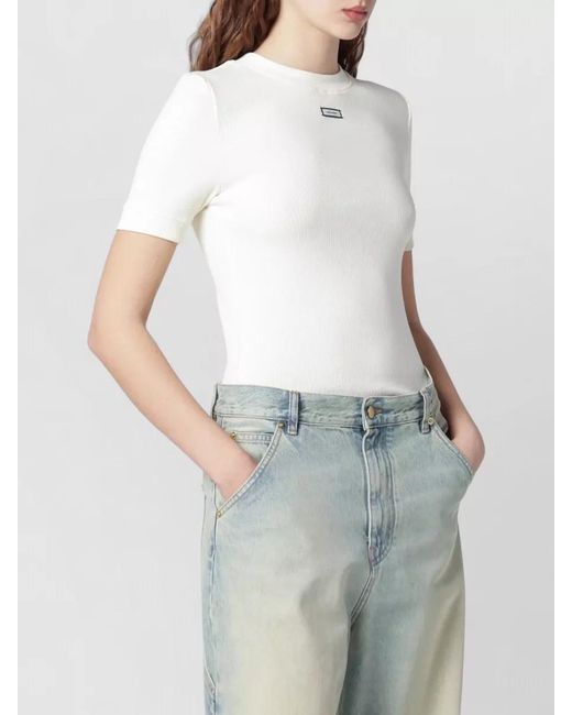 Entire studios White Short Sleeve Crew Neck Ribbed Top