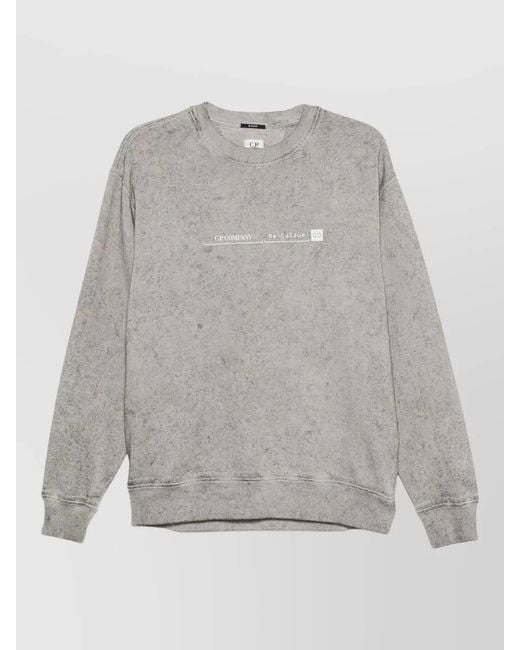 C P Company Gray Crew Neck Sweatshirt Long Sleeves Ribbed Edges for men