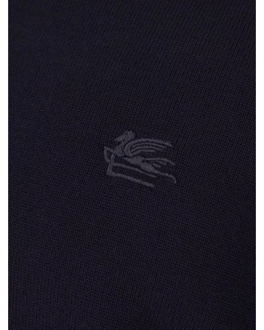 Etro Blue Wool Ribbed Turtleneck Jumper for men
