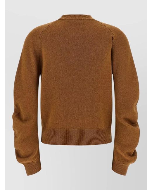 Nude Brown Crew Neck Raglan Knit Sweater Long Sleeves
