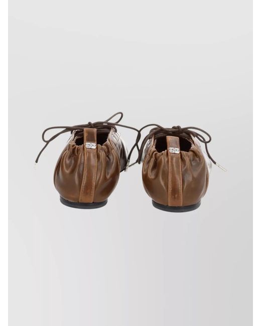 Ganni Brown Lace-Up Ballerina Shoes