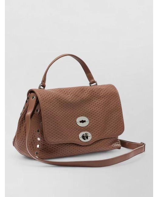 Zanellato Brown Shoulder Bag Perforated Texture Top Handle
