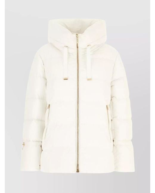 Moorer Natural Hooded Quilted Coat Side Pockets