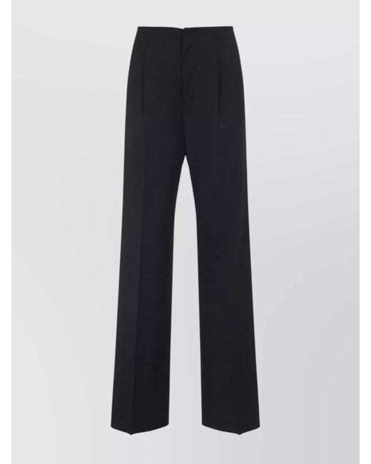 Alberta Ferretti Blue Wool-Blend Wide-Leg Trousers