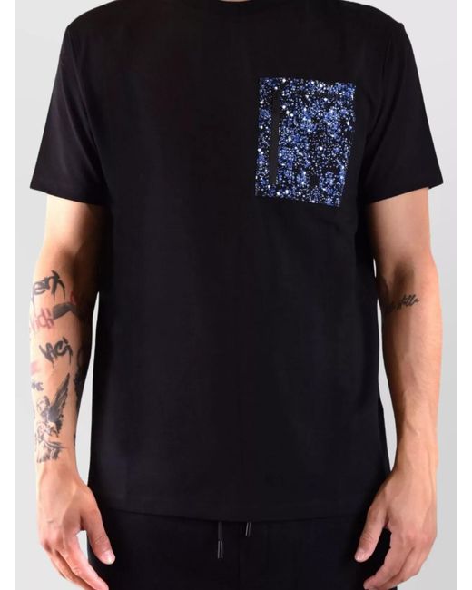 Karl Lagerfeld Black Pocket Graphic Print Round Neck T-Shirt for men