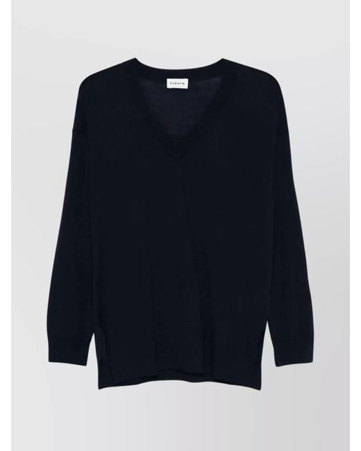 P.A.R.O.S.H. Blue V-Neck Ribbed Knitwear With Side Slits