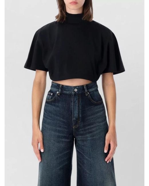 Alaïa Black Cropped Cotton Jersey Top Mock Neck
