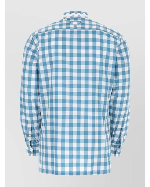 Prada Blue Embroidered Cotton Poplin Shirt for men