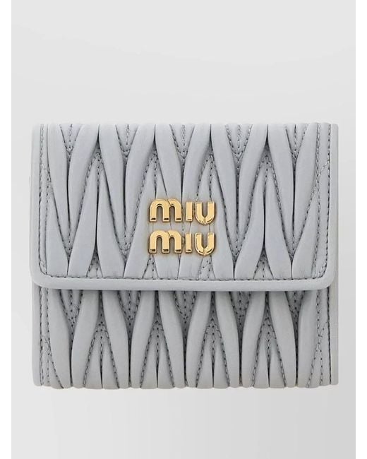 Miu Miu Gray Leather Wallet Featuring Quilted Pattern Design