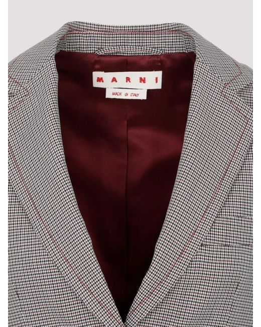 Marni Gray Embroidered Wool Blend Single-Breasted Blazer