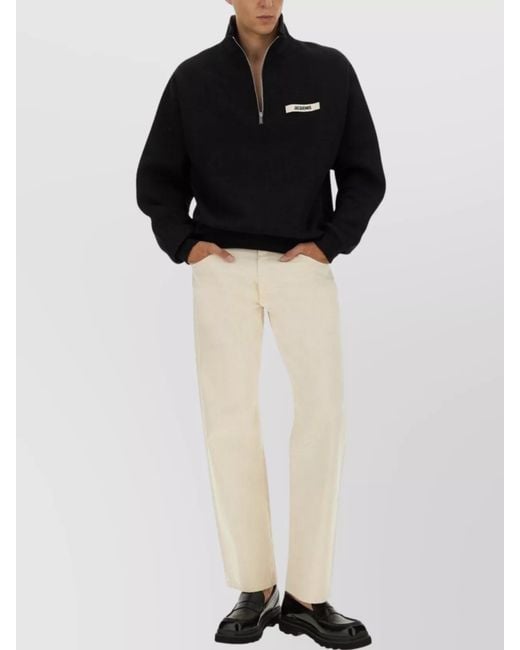 Jacquemus Black Cotton Logo Quarter-Zip Sweater for men