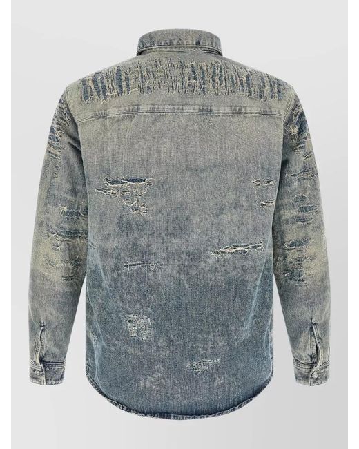 DIESEL Gray Denim Distressed Long-Sleeve Shirt for men