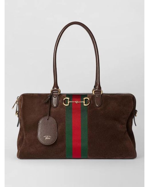 Gucci Brown Horsebit Web Shoulder Bag Detachable Strap