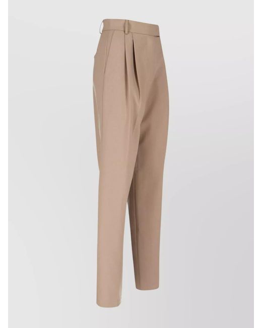 Frankie Shop Natural Straight Trousers With Back Pocket And Pleated Design
