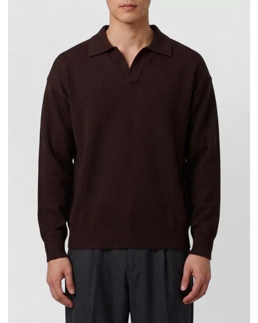 Roberto Collina Black Skipper Polo Shirt Merino Wool V Neck for men