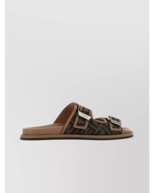 Fendi Black Embroidered Canvas Sandals for men