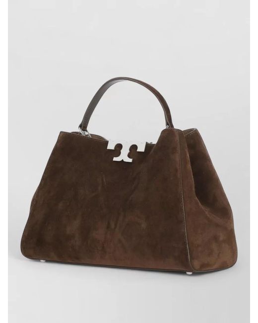 Tory Burch Brown Suede Shoulder Bag Metal Studs Handle