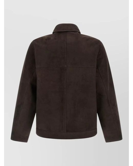 Giorgio Brato Black Fiore Suede Collared Jacket Front Pockets for men