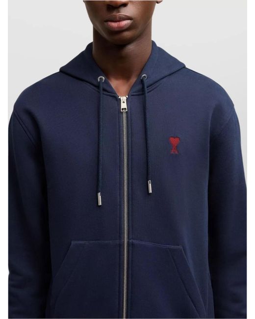 AMI Blue Cotton Zip Hoodie for men