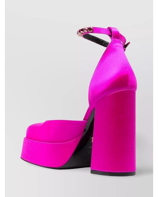 Versace Pink Satin Platform Ankle-Strap Pumps