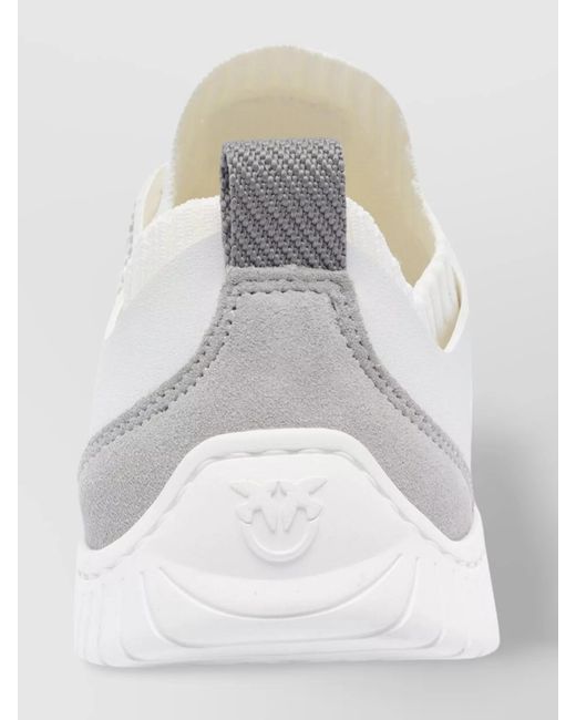 Pinko White Knit And Leather Low-Top Sneakers