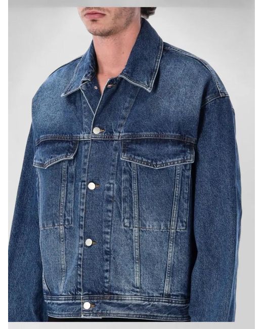 Studio Nicholson Blue Denim Jacket Long Sleeves Point Collar Pockets for men