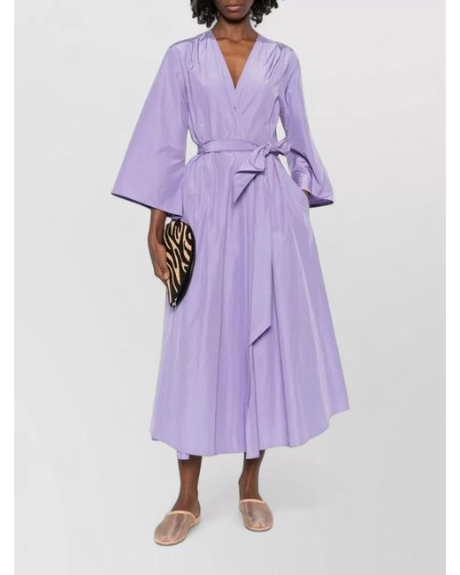 Forte_forte Purple Belted V-Neck Wrap Midi Dress