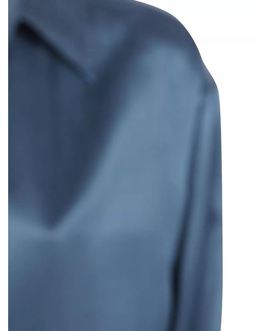 Tom Ford Blue Silk Satine Polo Shirt Long Sleeves