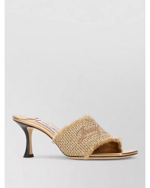 Jimmy Choo Natural Alexia 70 Mules Embroidered Strap Kitten Heel