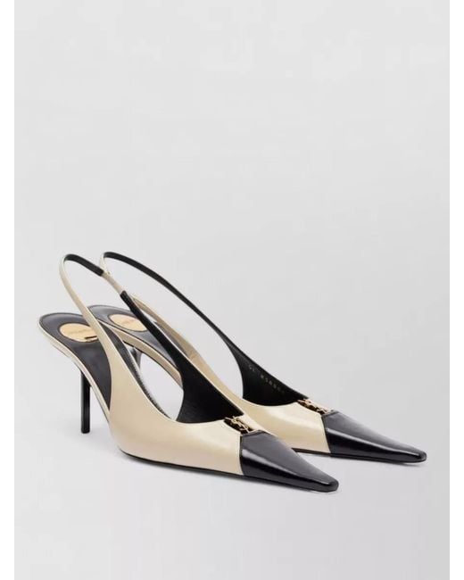 Saint Laurent Natural Babylone Leather Slingback Pumps Stiletto
