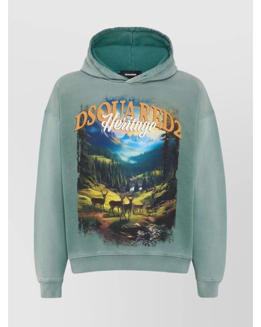 DSquared² Gray Slouchy Hooded Sweater Graphic Print for men