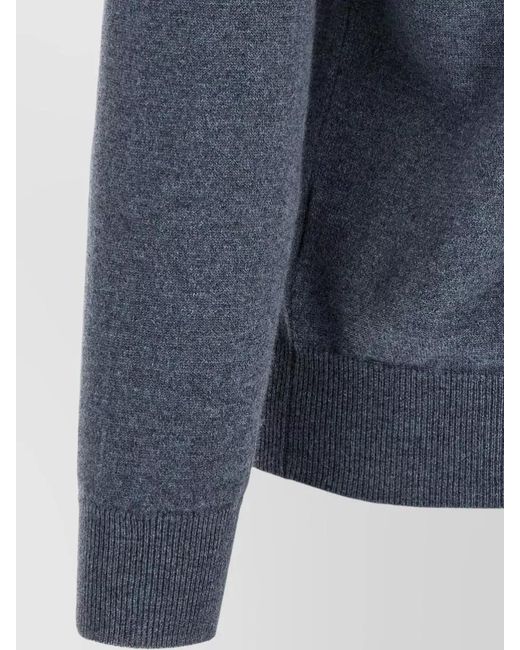 Brunello Cucinelli Blue Cashmere Half Zip Knit Sweater Top for men