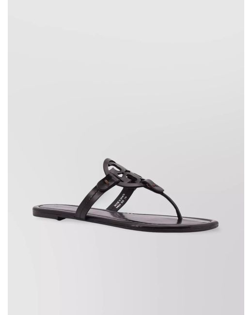 Tory Burch Black Leather Logo-Detail Thong Sandals